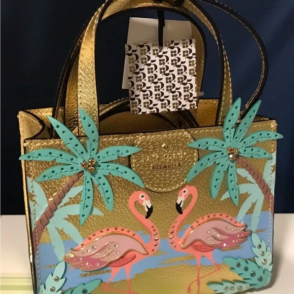 🌴🦩RARE BNWT Kate Spade  New York by the Pool Flamingo Sam leather crossbody🦩🌴 - Picture 2 of 16
